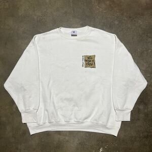 Vintage 90s Will Fish 4 Food Humor White Boxy Sweatshirt